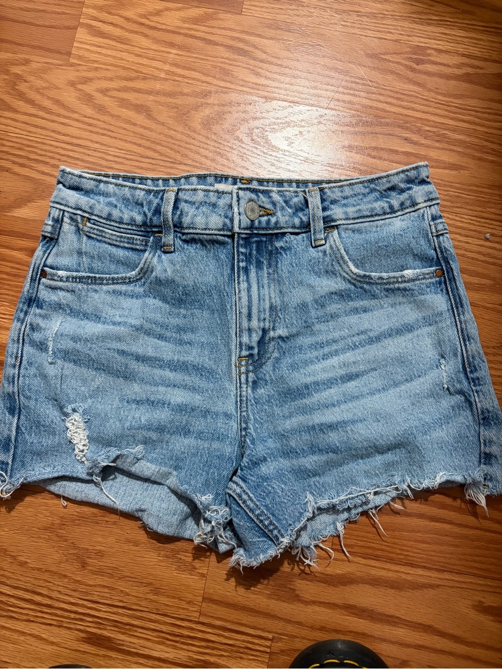 Wrangler Light Blue Distressed High-Rise Denim Shorts